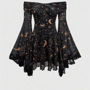 Black and Gold Off-Shoulder Dress